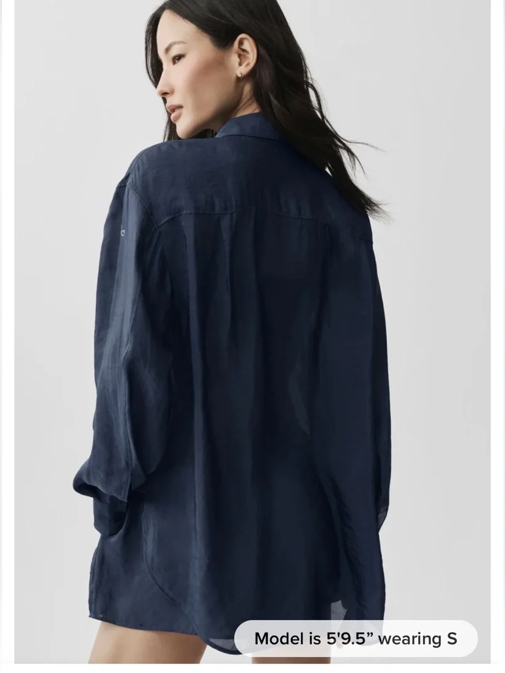 ALO Yoga Semi-Sheer Golden Hour Button Down Long Sleeve Small Navy NWT Top Shirt
